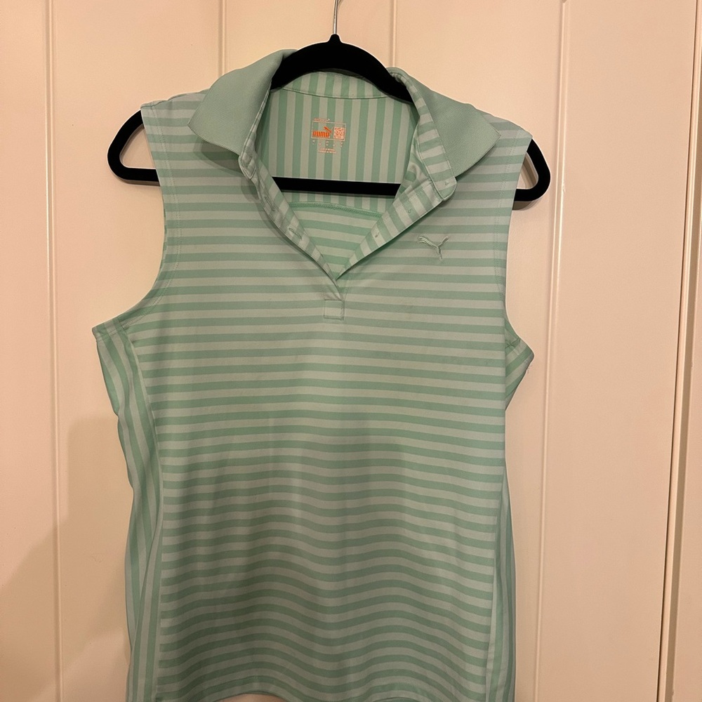Puma Mint and White Striped Golf Polo